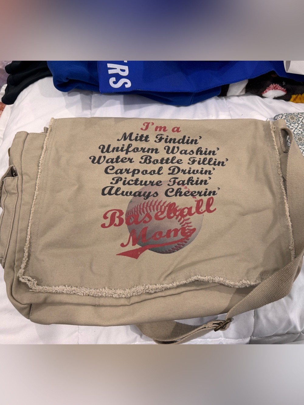 Canvas Baseball Mom Messenger Bag